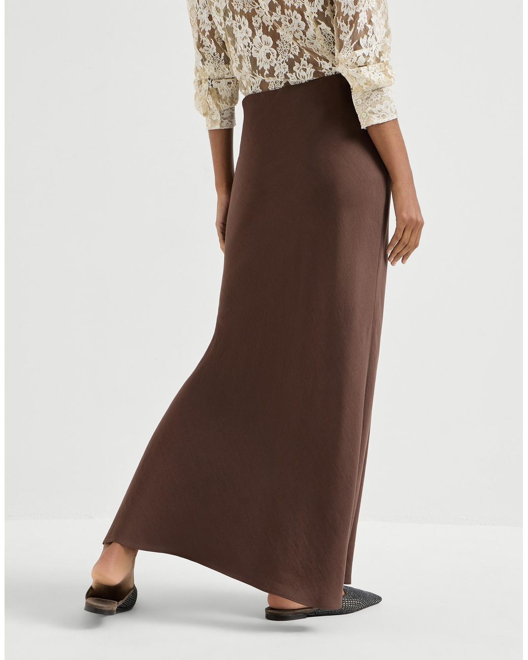 Brunello Cucinelli Fluid Bias-Cut Skirt in Brown | Lyst UK