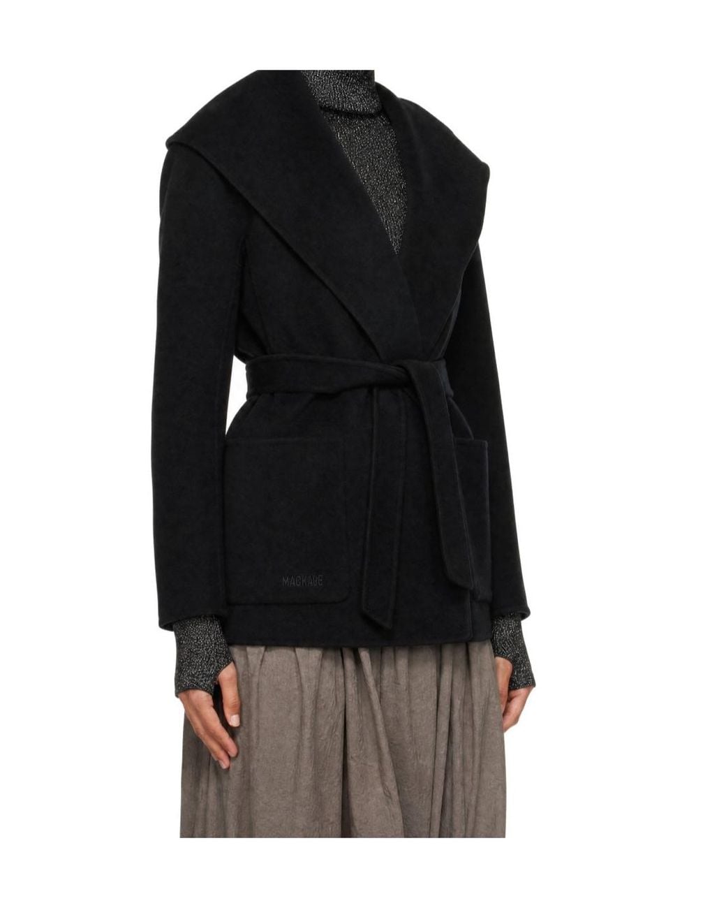 Mackage Black Wool Wrap Coat With Belt
