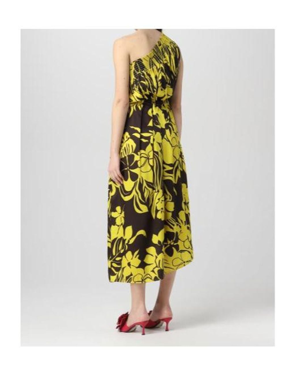 N°21 Yellow Floral-Print One-Shoulder Midi Dress