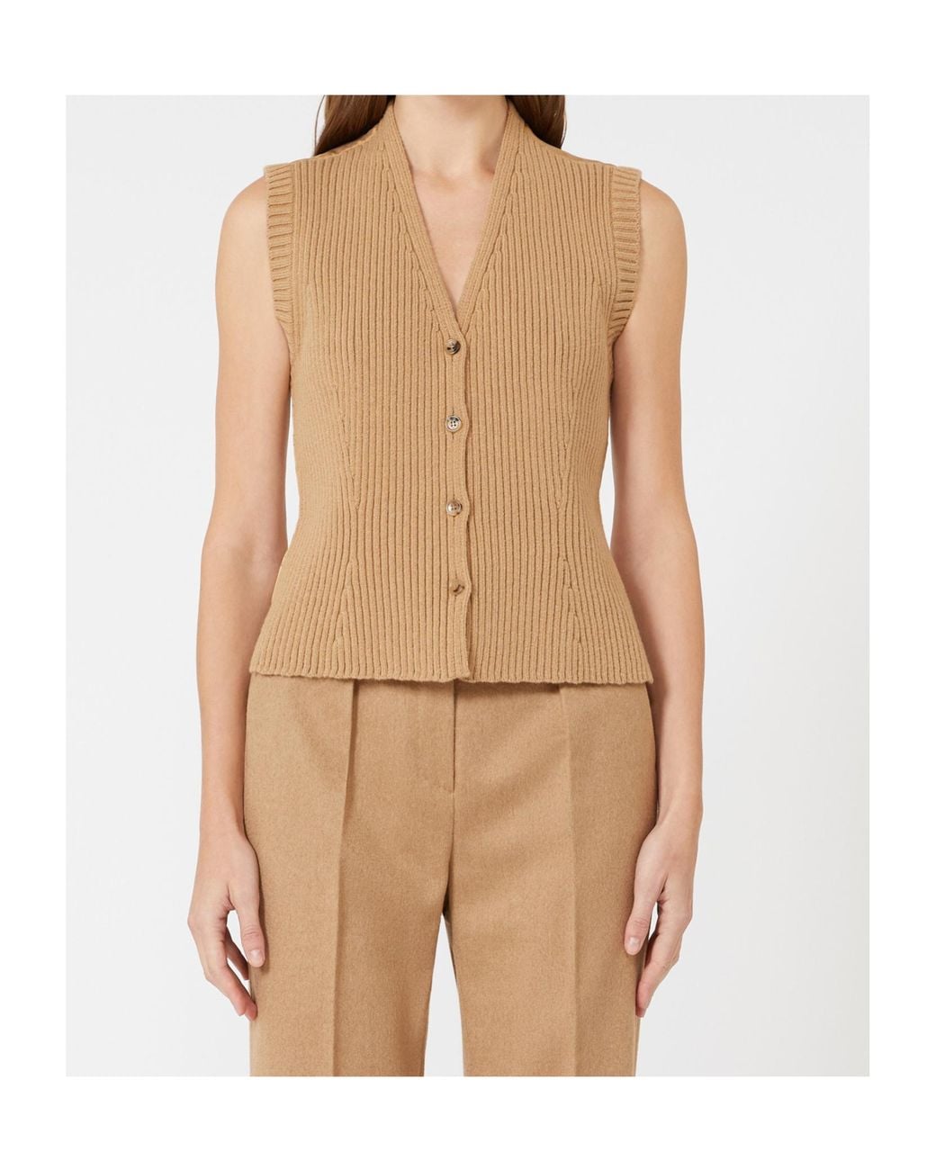 Max Mara Brown V-Neck Button-Up Gilet