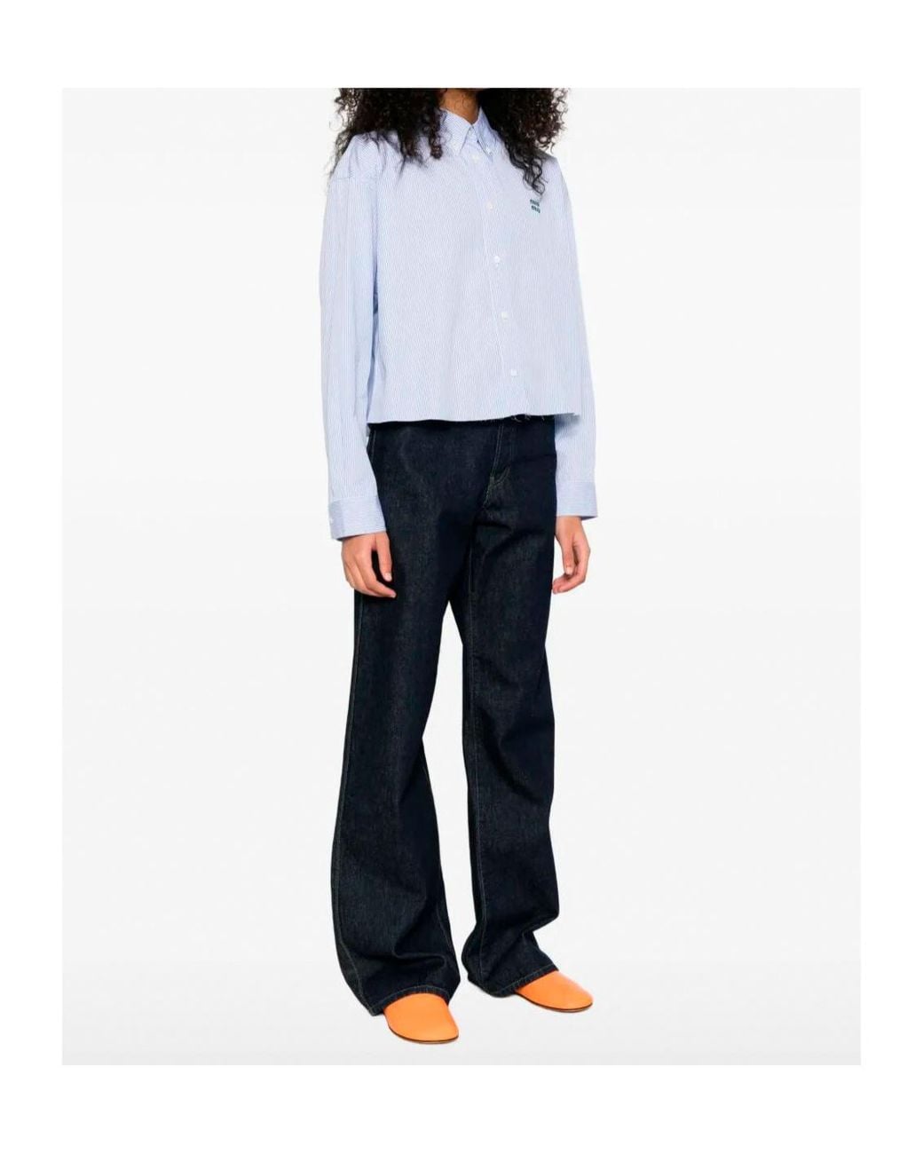 Miu Miu Blue Logo-Embroidered Striped Shirt