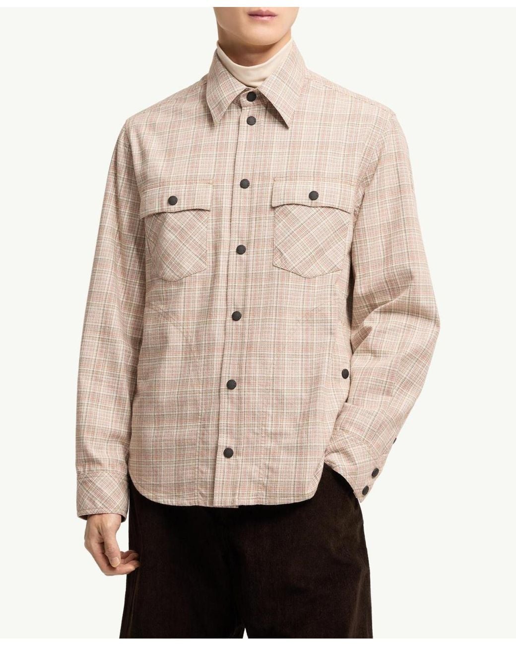 Moncler Natural Long Sleeve Check Cotton Shirt for men