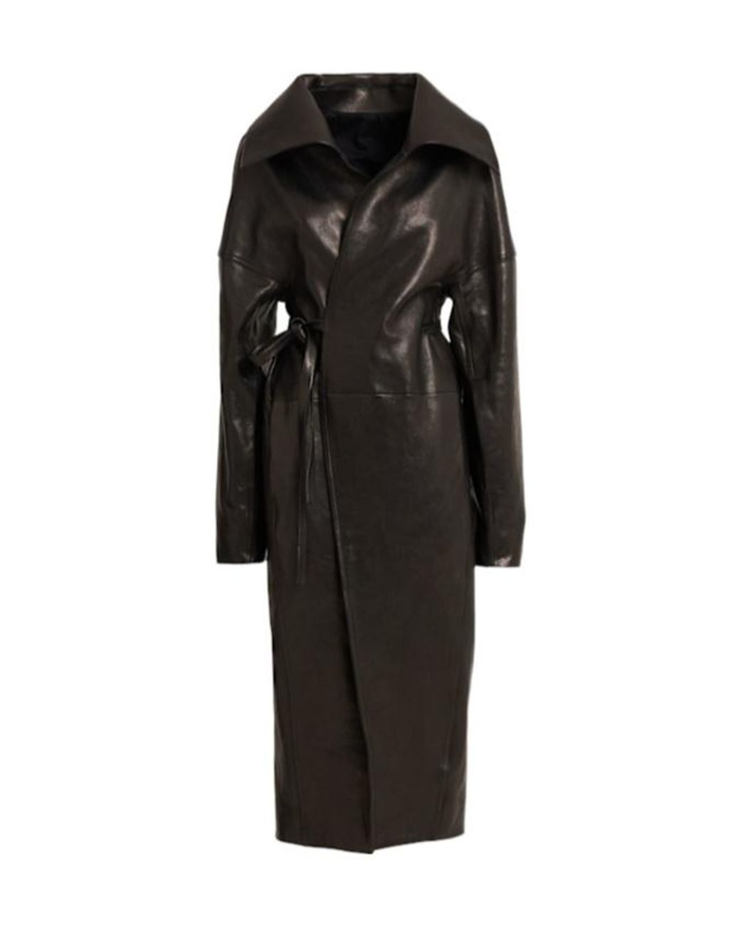 Rick Owens Black Dracucollar Belted Leather Coat