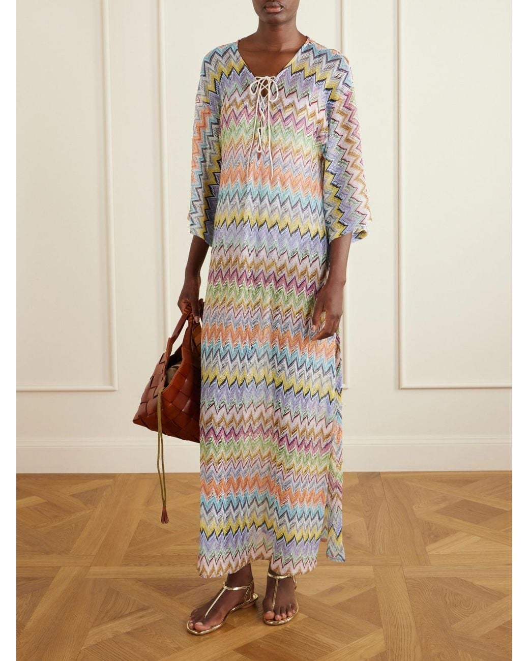 Missoni White Striped Metallic Crochet-Knit Coverup