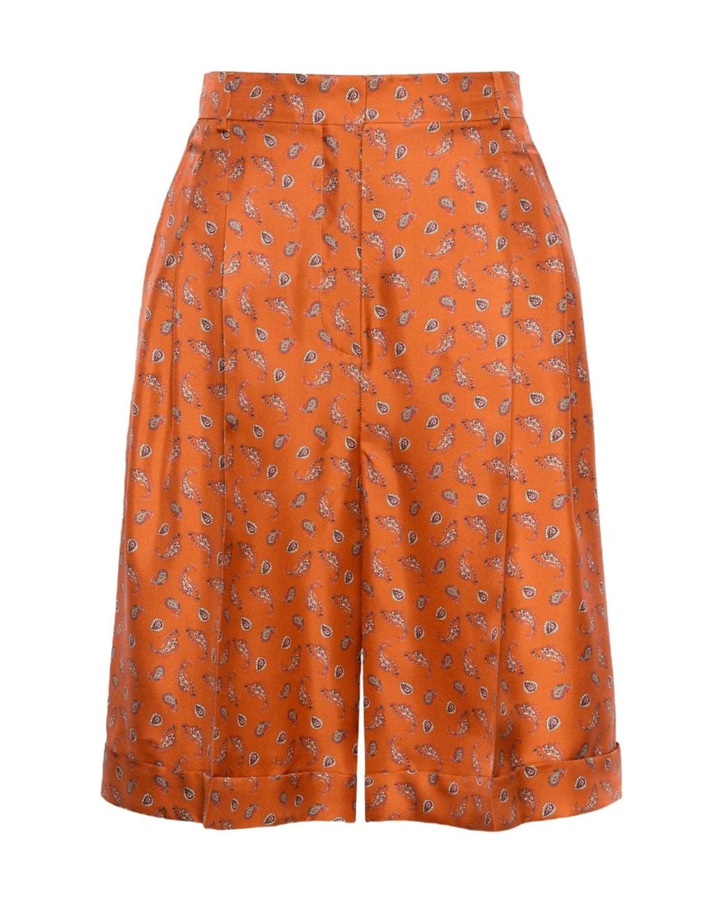 Max Mara Orange Printed Silk Twill Bermuda Shorts