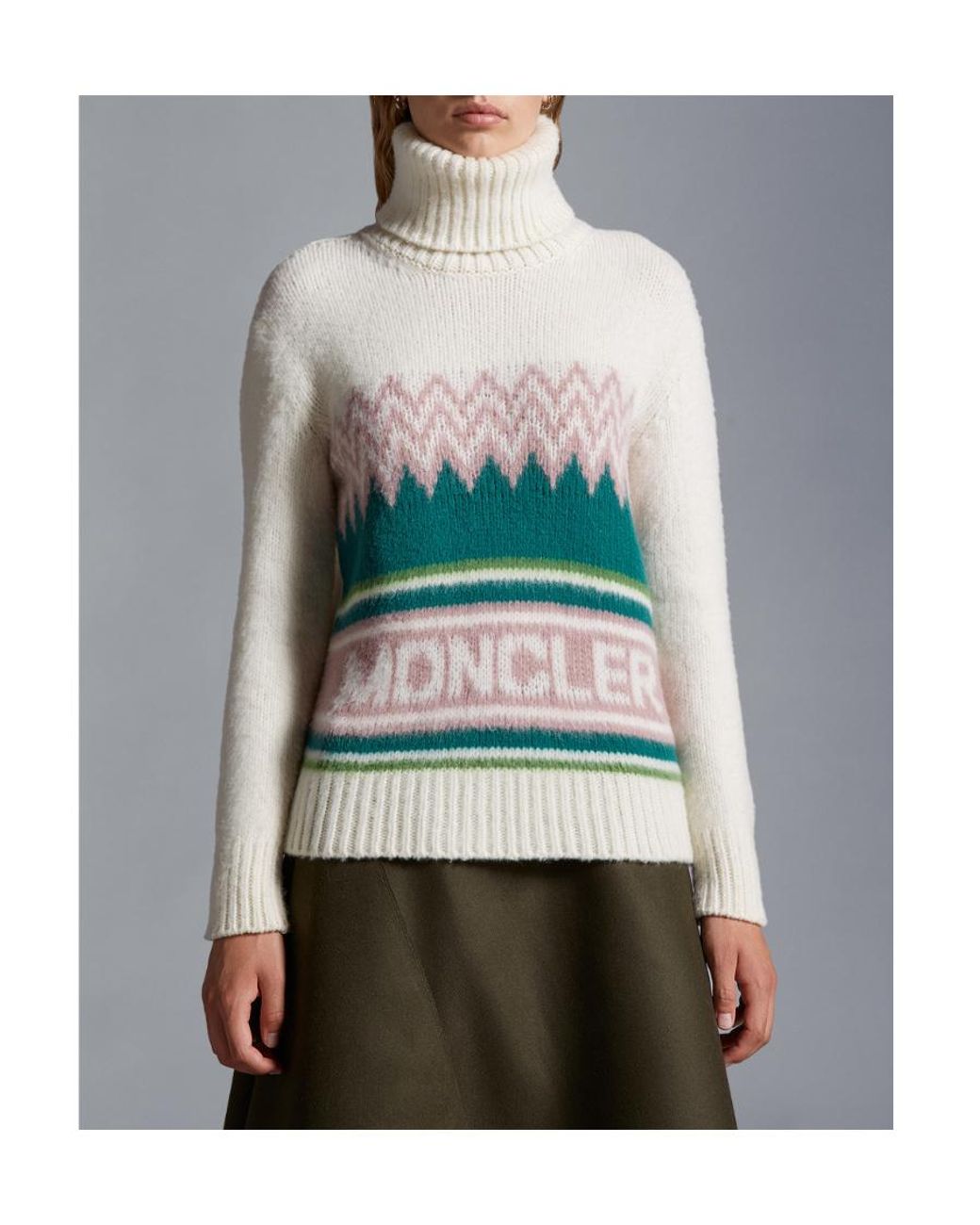 Moncler White Logo Wool Polo Neck Jumper