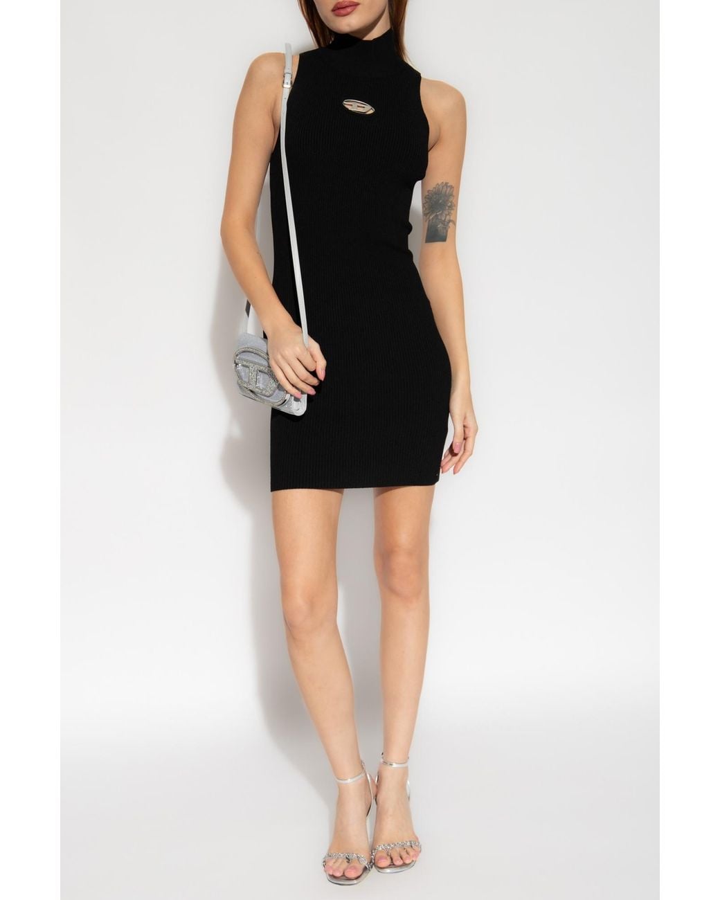 DIESEL Black M-Onervax Mock-Neck Ribbed Dress
