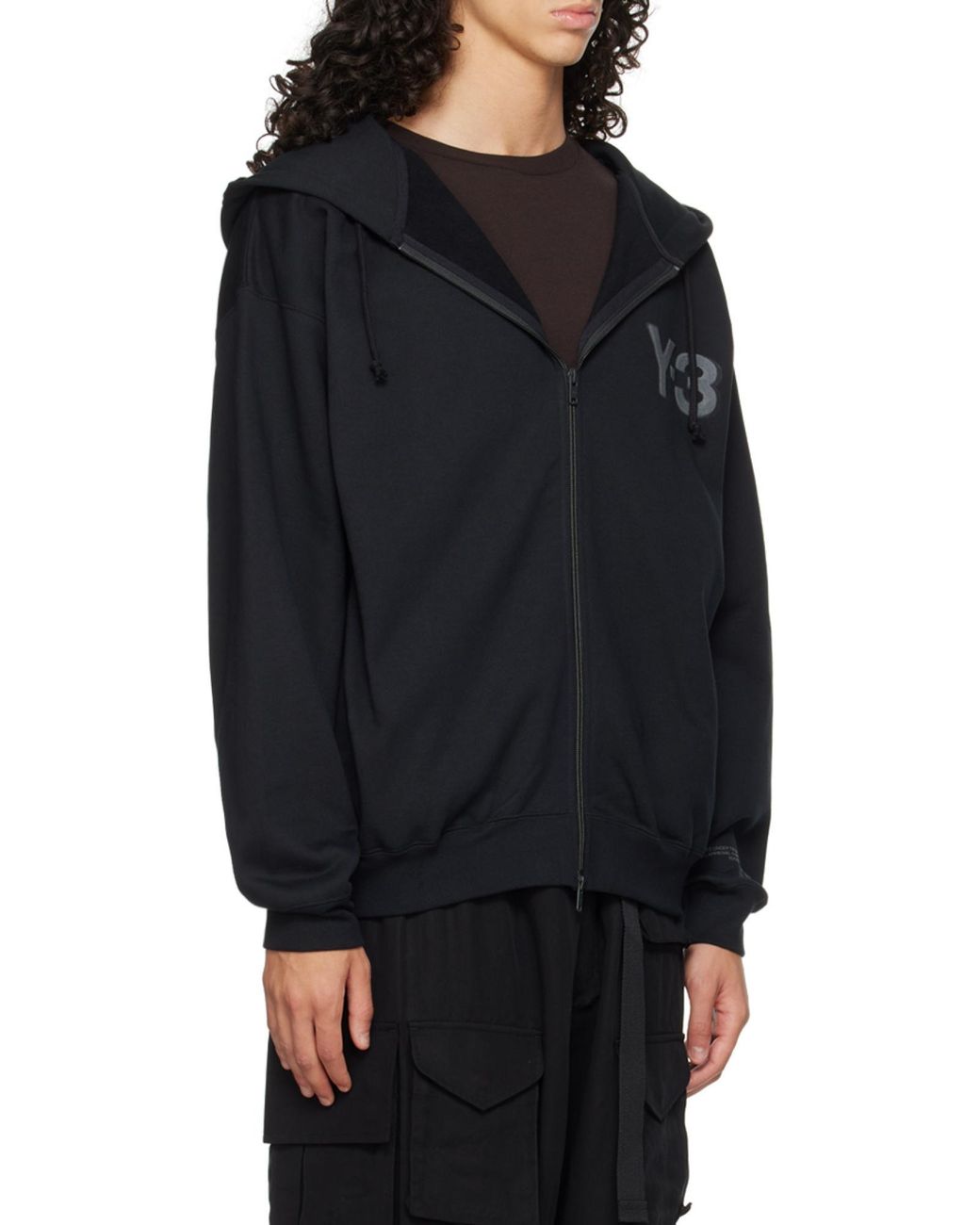 Y-3 Black Logo Printed Zip-Up Hoodie for men