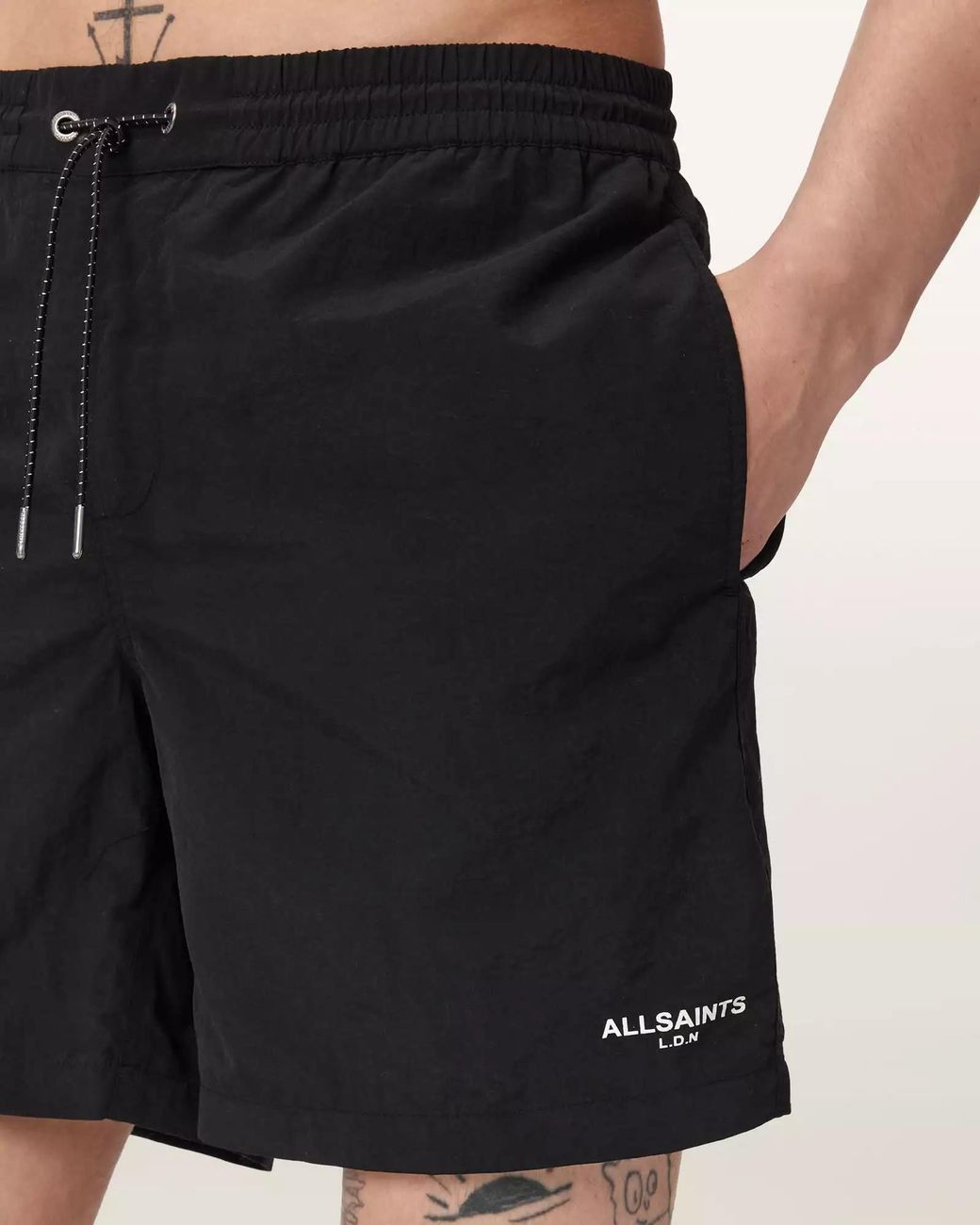 AllSaints Black Drawstring Swimming Trunks for men