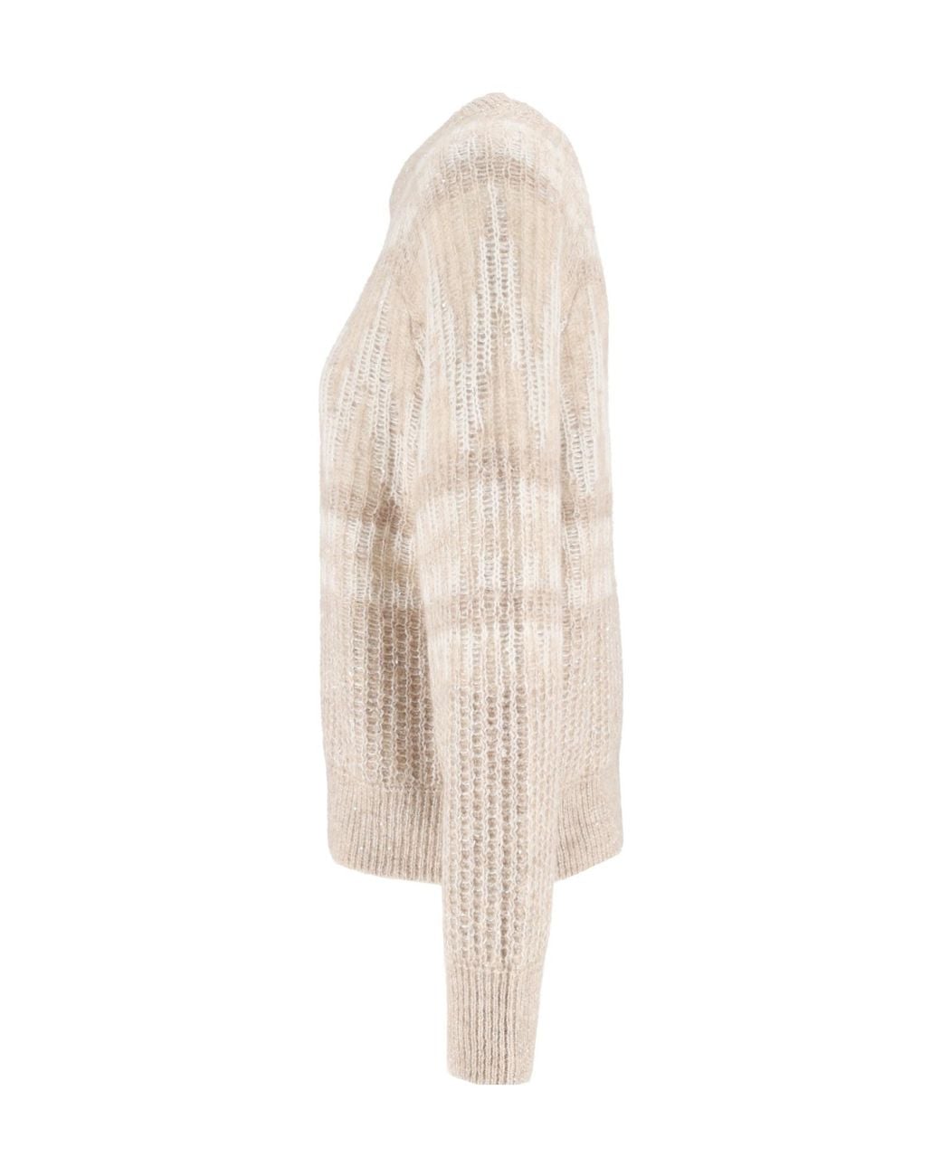 Peserico Natural Intarsia-Knit Raglan-Sleeve Sweater