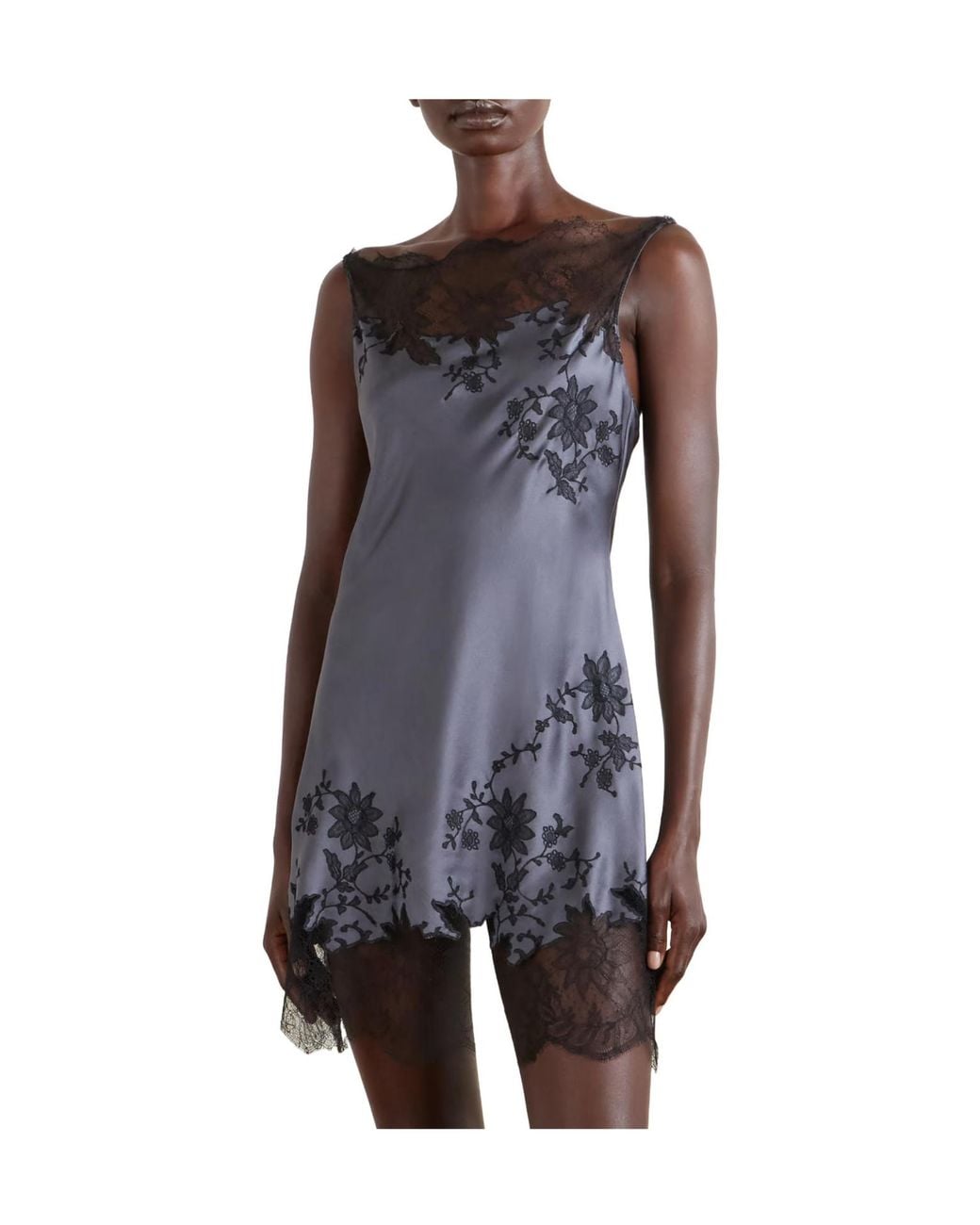 Carine Gilson Gray Lace-Embroidered Silk-Satin Mini Dress