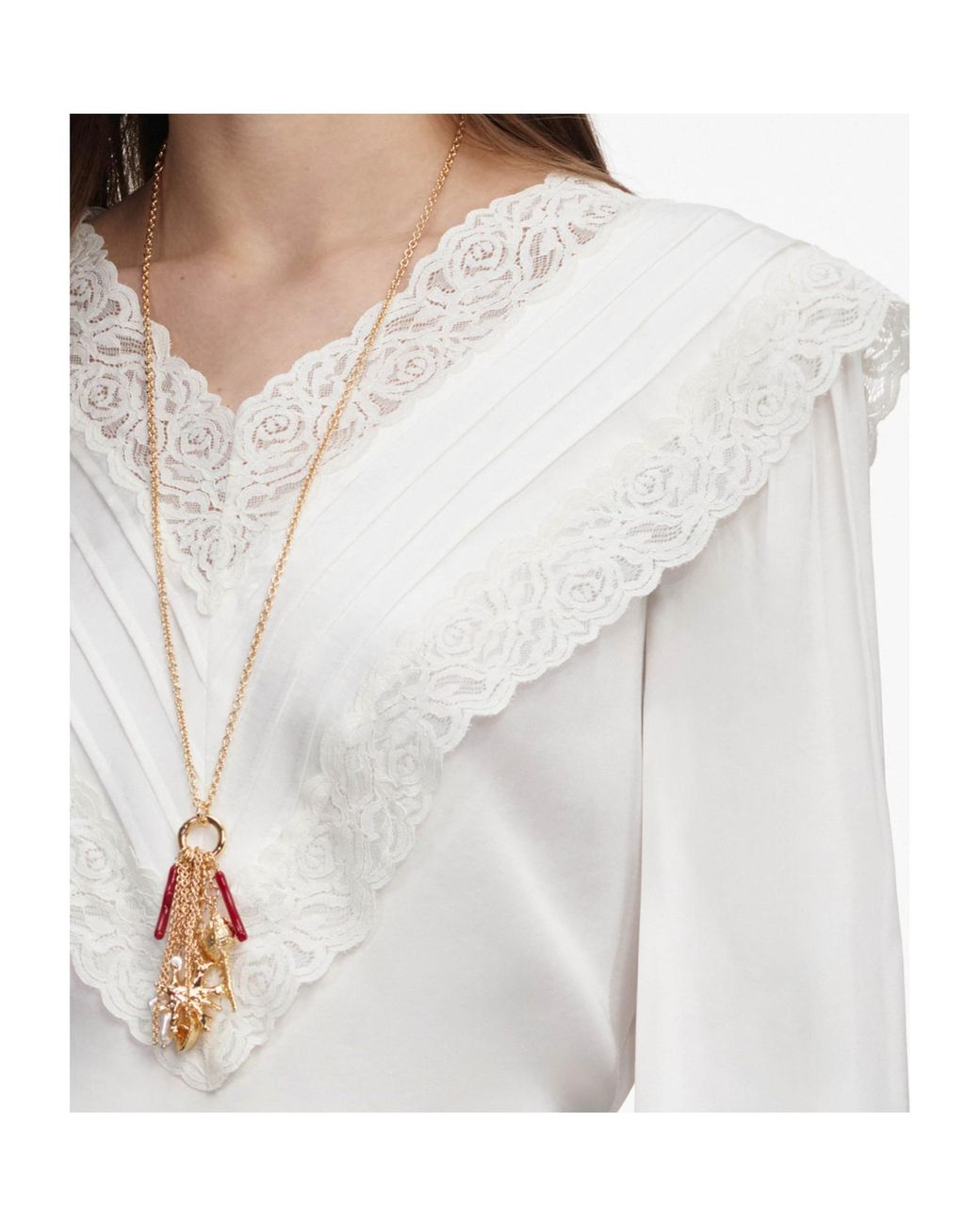 Self-Portrait Blue Cream Viscose Lace Top