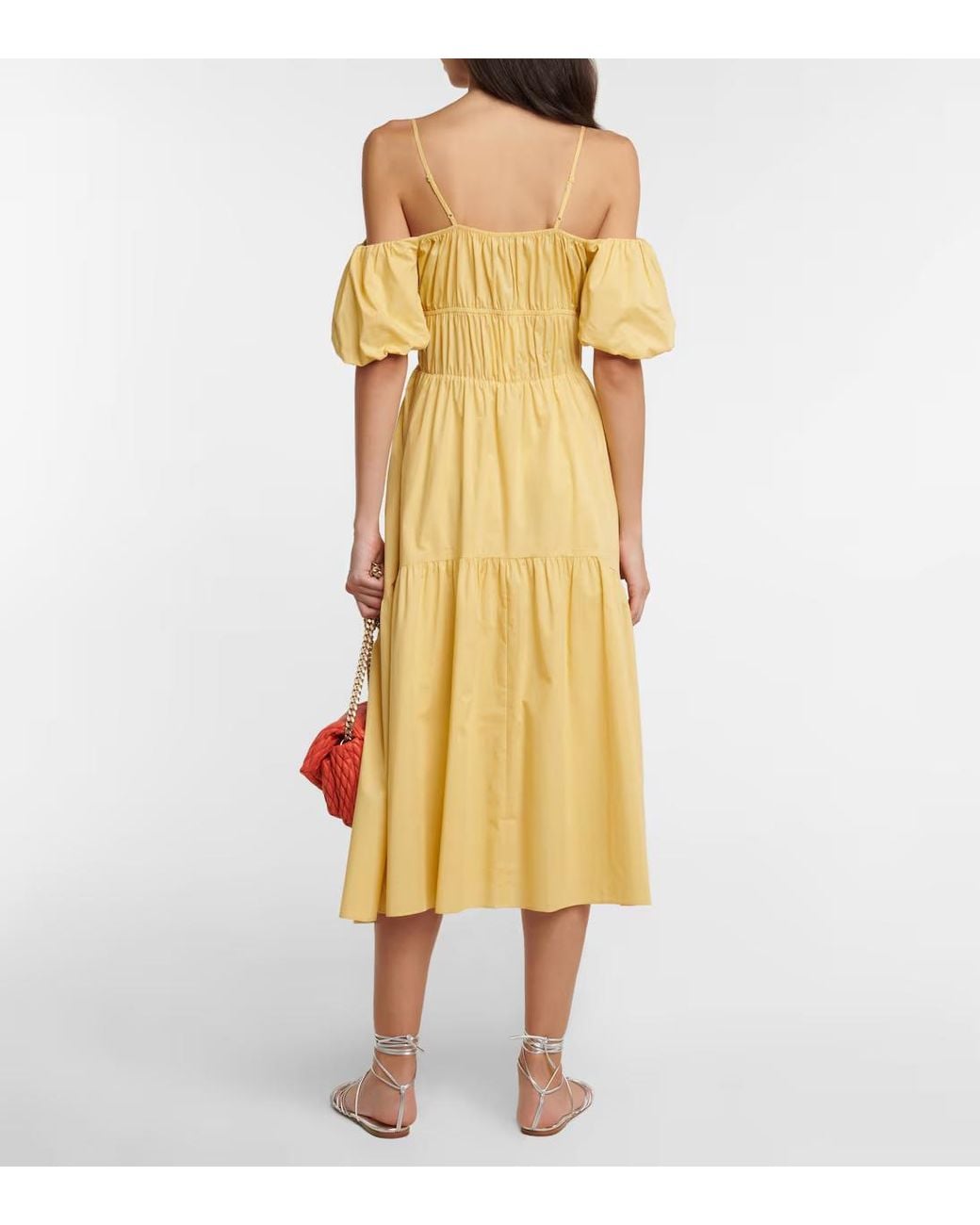 Vince Yellow Bubble Sleeve Midi Dress