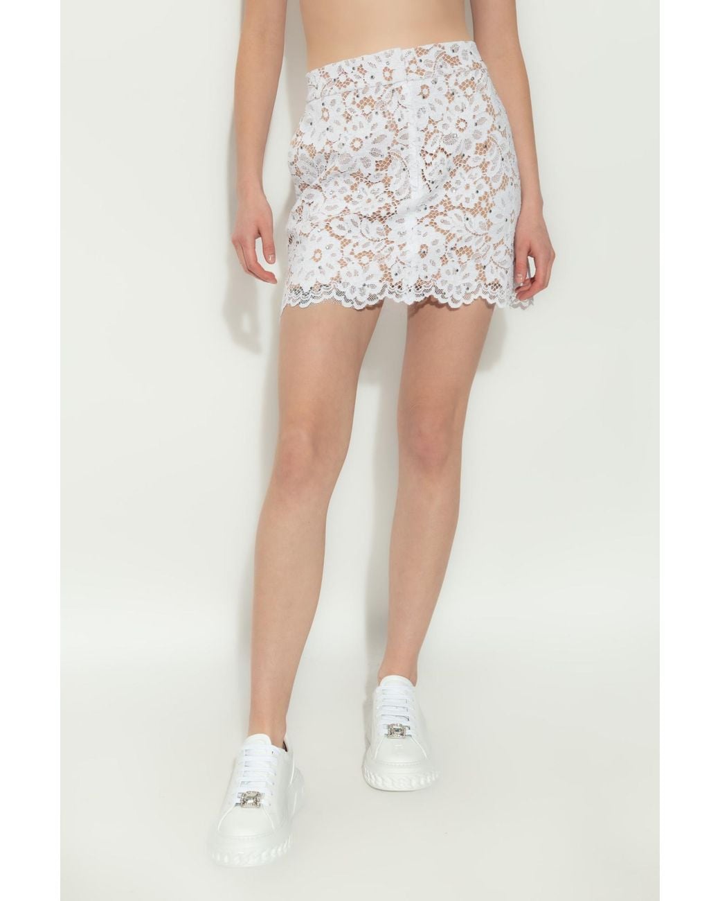 MICHAEL Michael Kors White Studded Corded Floral Lace Mini Skirt