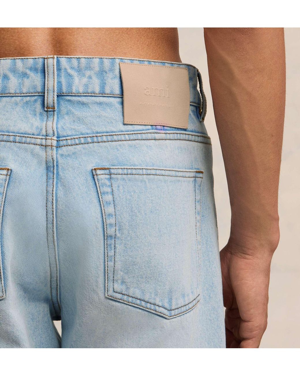 AMI Blue Mid Rise Straight Leg Jeans for men
