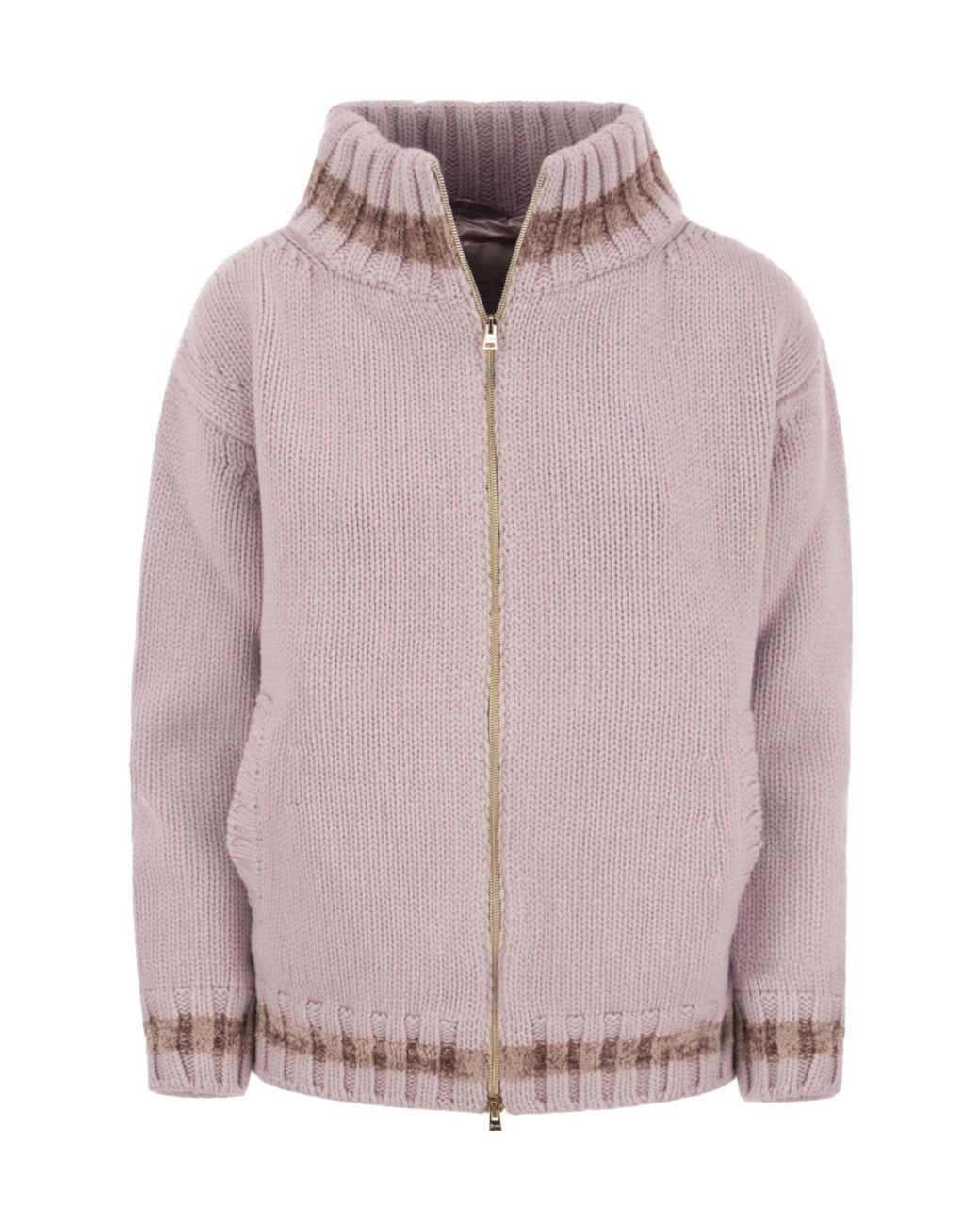 Herno Pink Striped Knitted Zip-Up Cardigan