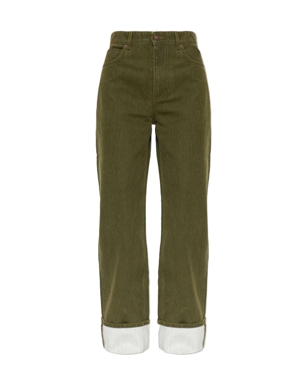 Tory Burch Green Turn-Up Leg Jeans