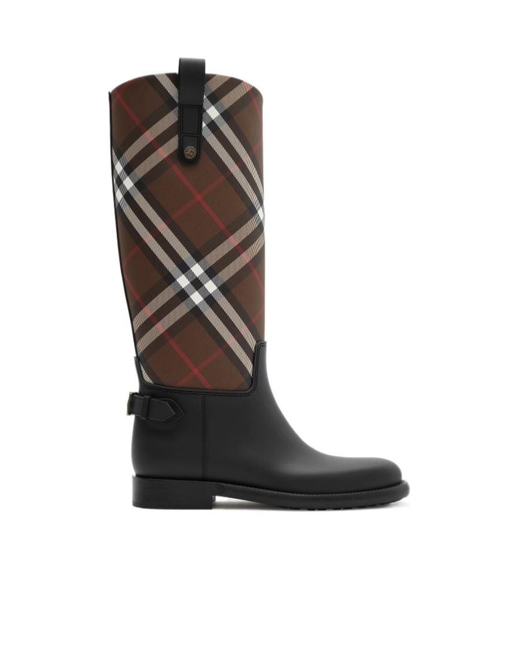 Burberry Black Lf Cavalier Check Rubber Boots