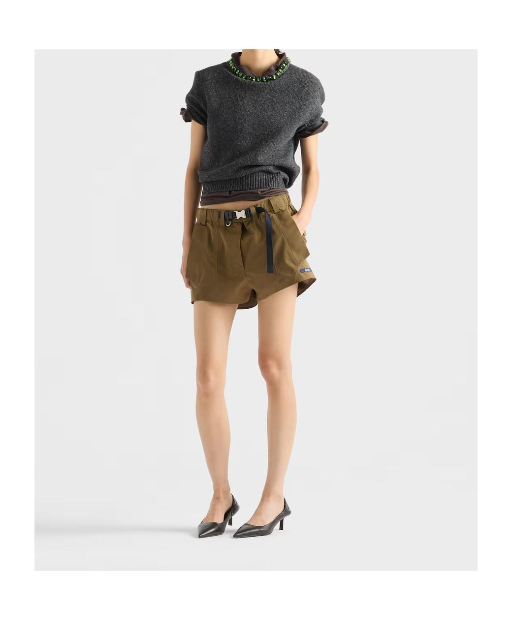 Prada Gray Embellished Short-Sleeved Jumper