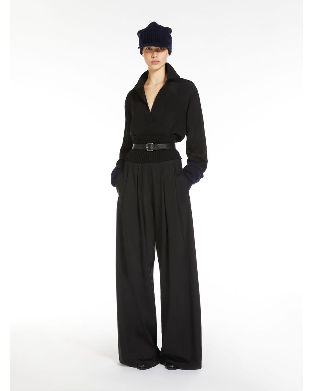 Max Mara Black Zanzero V-Neck Long-Sleeved Shirt