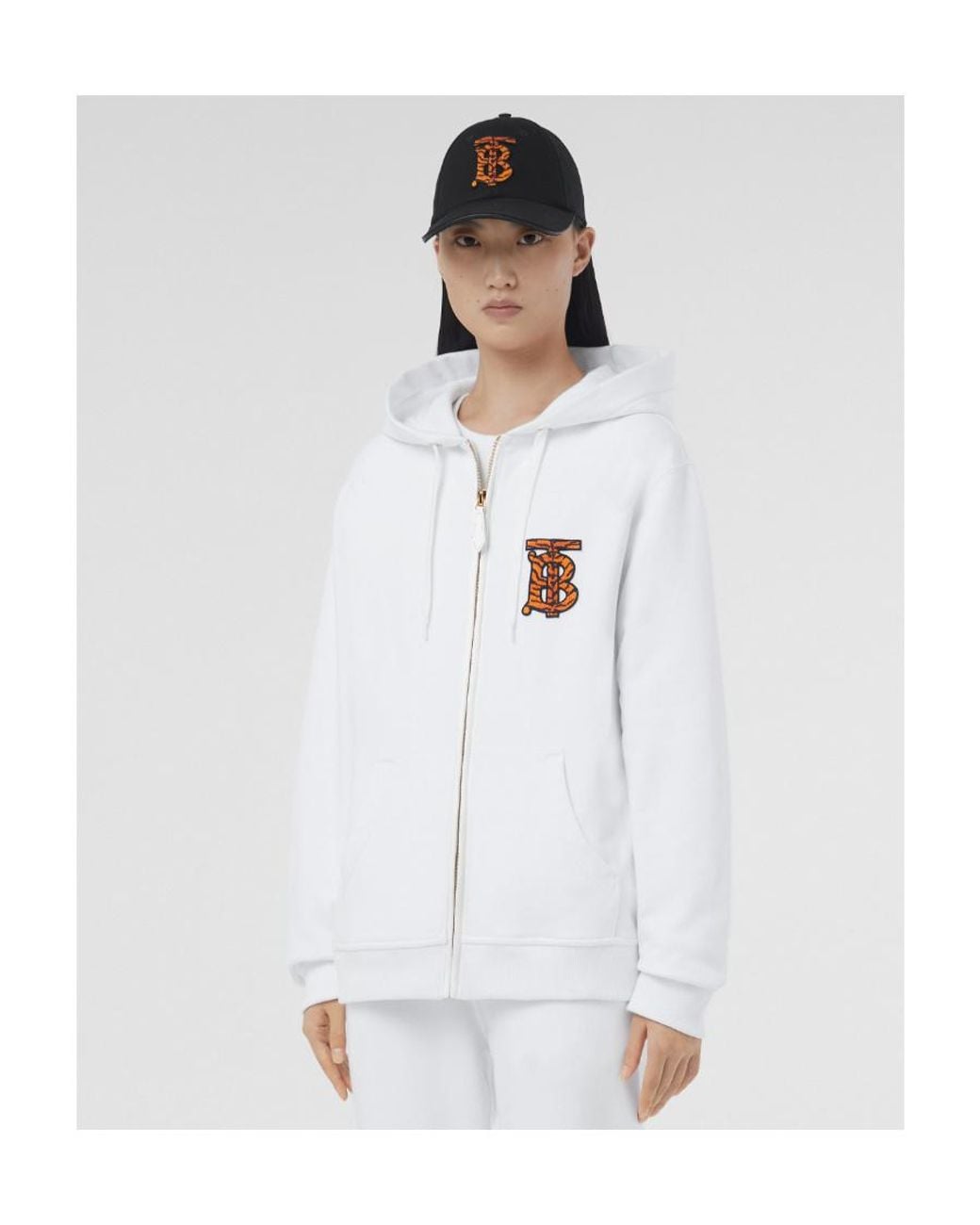 Burberry White Tiger Tb Monogram Motif Hoodie