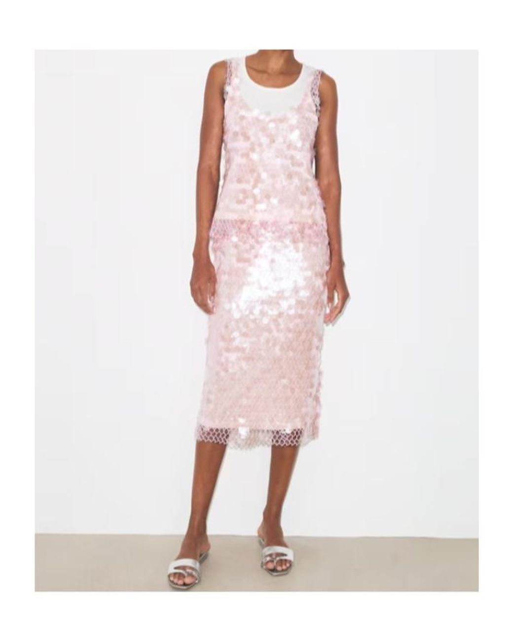 Tory Burch Pink Sequin Embellished Mesh Midi Skirt