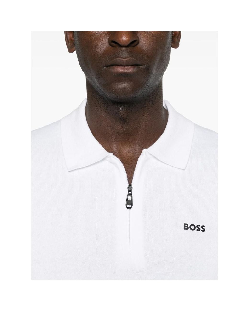 Boss White Ever-X Half-Zip Polo Shirt for men