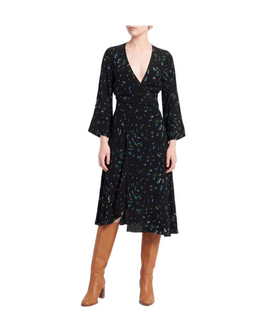 Ganni Black Floral Longsleeve Dress