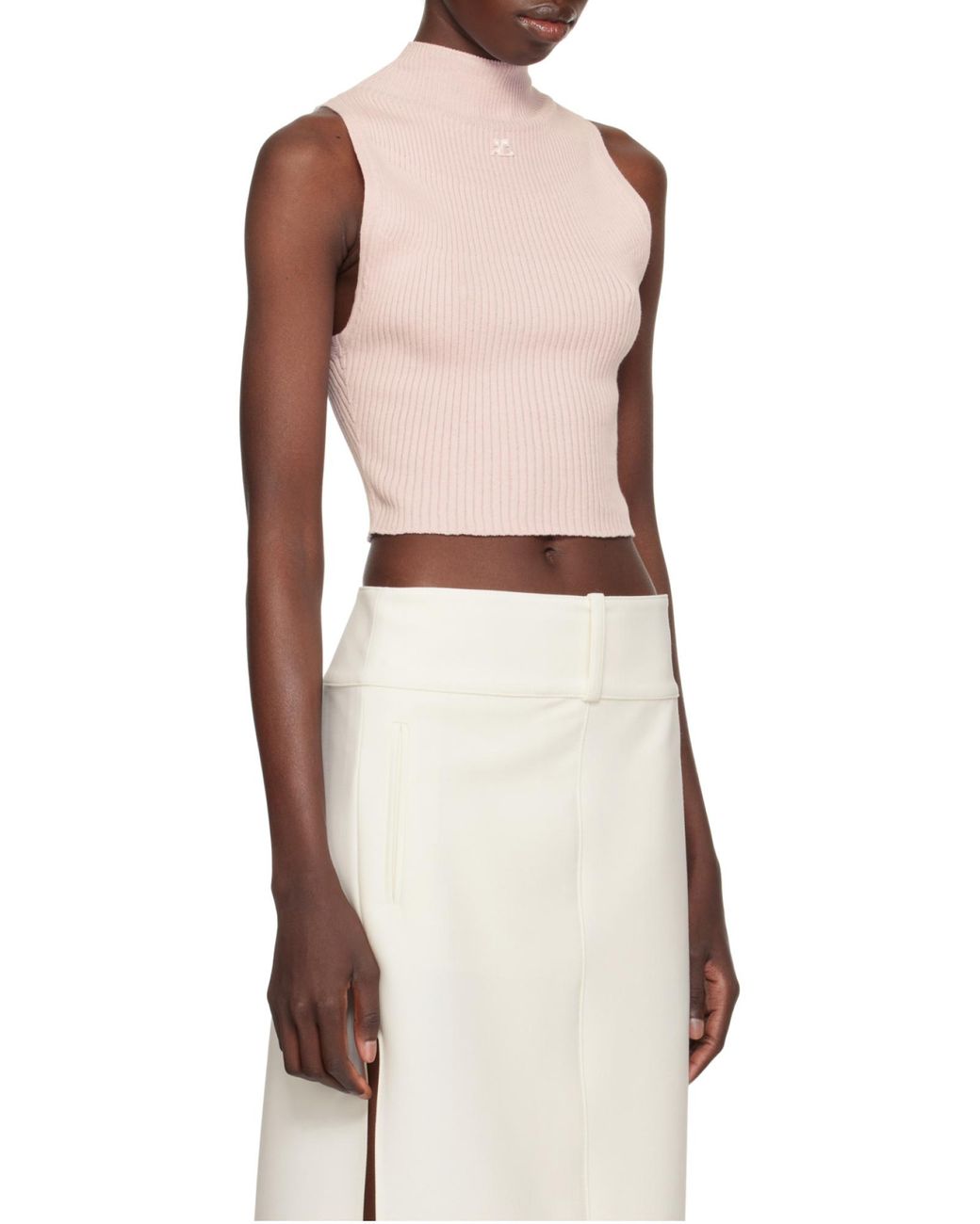 Courreges Pink Courrèges Mock-Neck Cropped Ribbed Tank Top