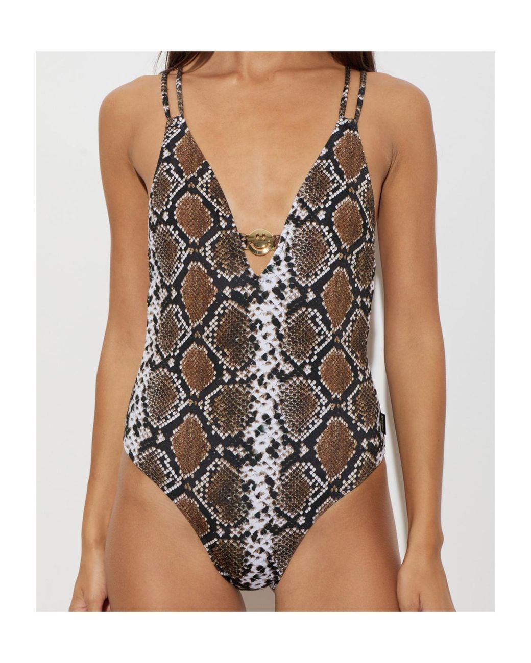 Moschino Brown Embossed One-Piece Swimsuit