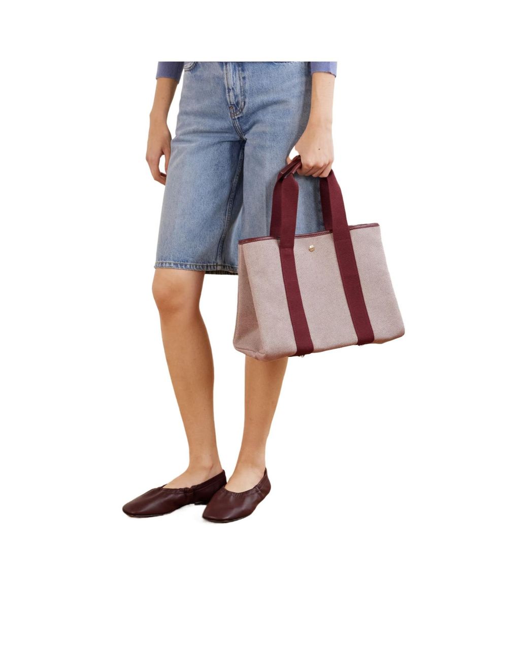 Rue de Verneuil Pink Leather-Trimmed Cotton Oxford Tote