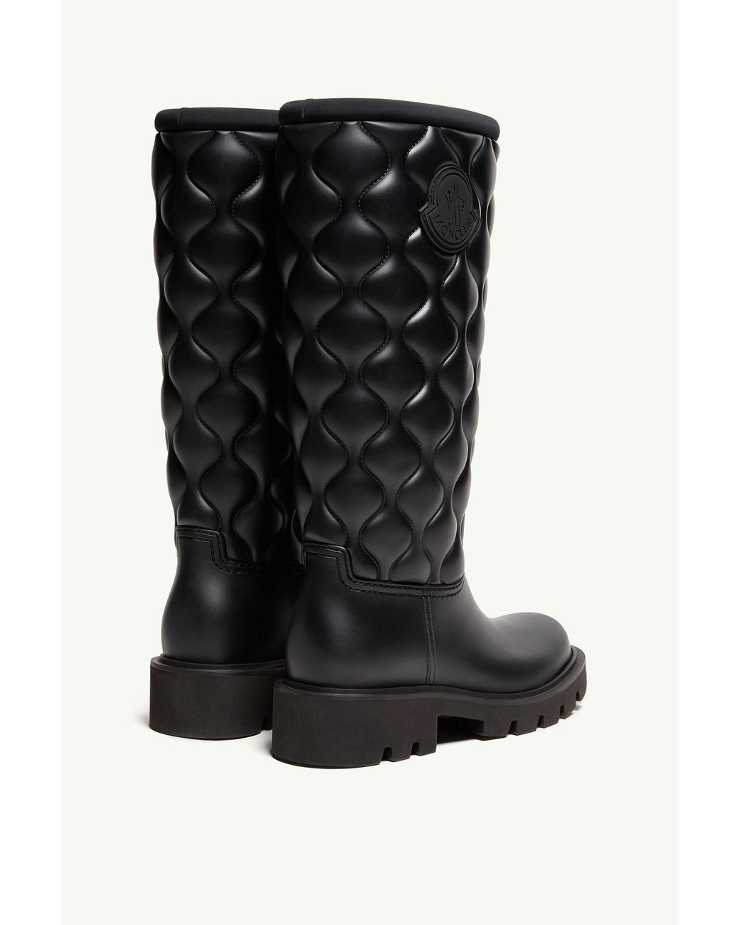 Moncler Black Quilted Knee-High Rain Boots