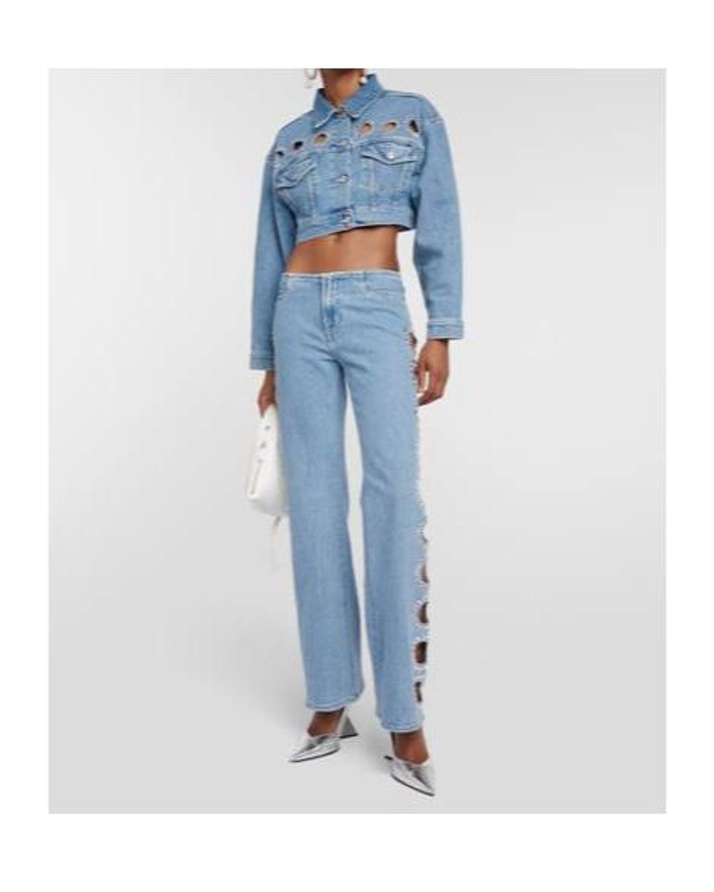 7 For All Mankind Blue Babe Embellished Cropped Denim Jacket