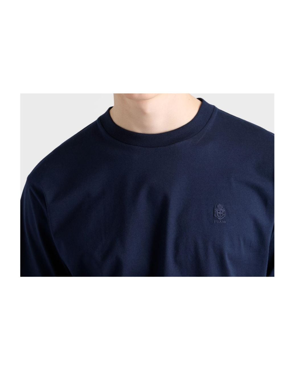 Prada Blue Logo Detailed Crewneck T-Shirt for men