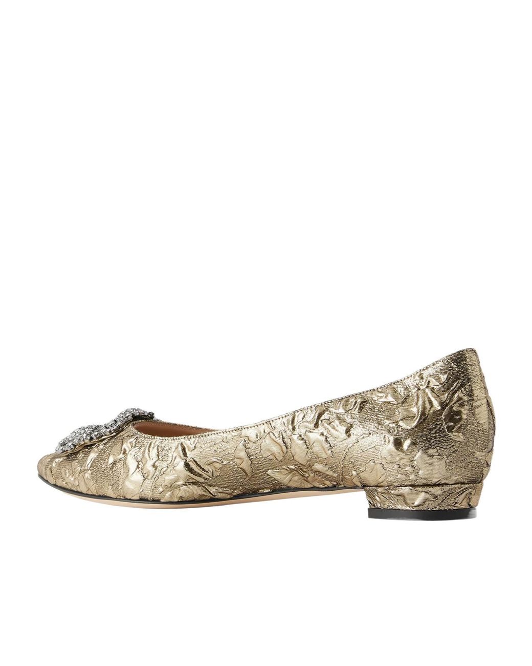 Manolo Blahnik Natural Crystal-Embellished Metallic Jacquard Ballet Flats
