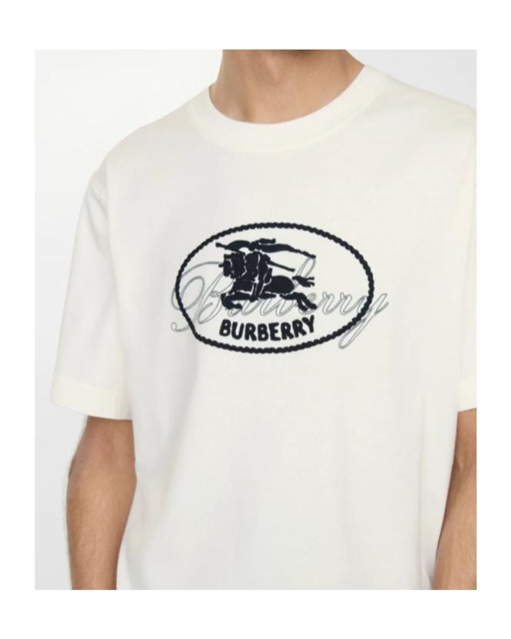 Burberry White Knight Stamp Crewneck T-Shirt for men