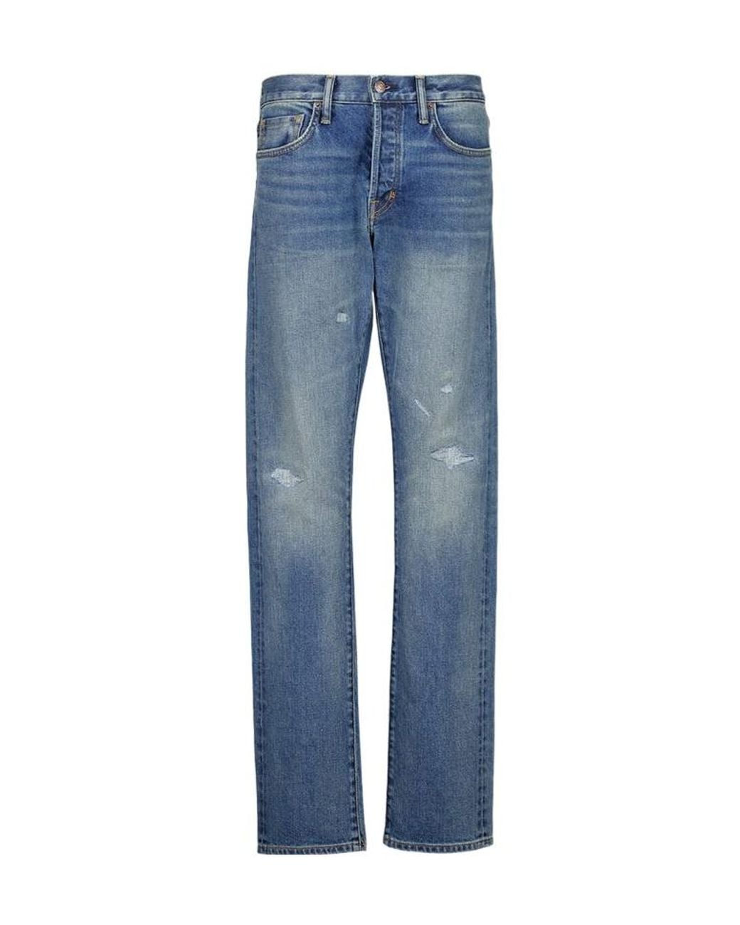 Tom Ford Blue Distressed Straight-Leg Jeans for men