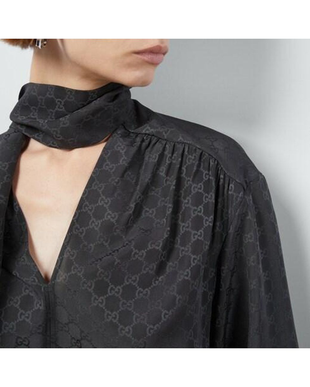 Gucci Black Printed Silk Blouse Top
