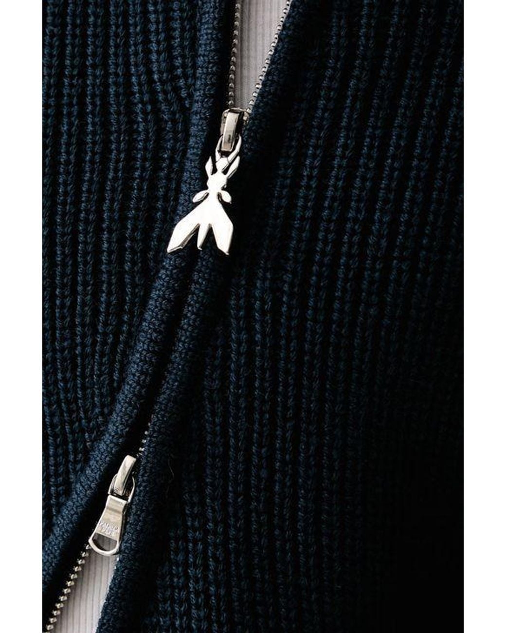 Patrizia Pepe Blue Asymmetric-Zip Knitted Sweater