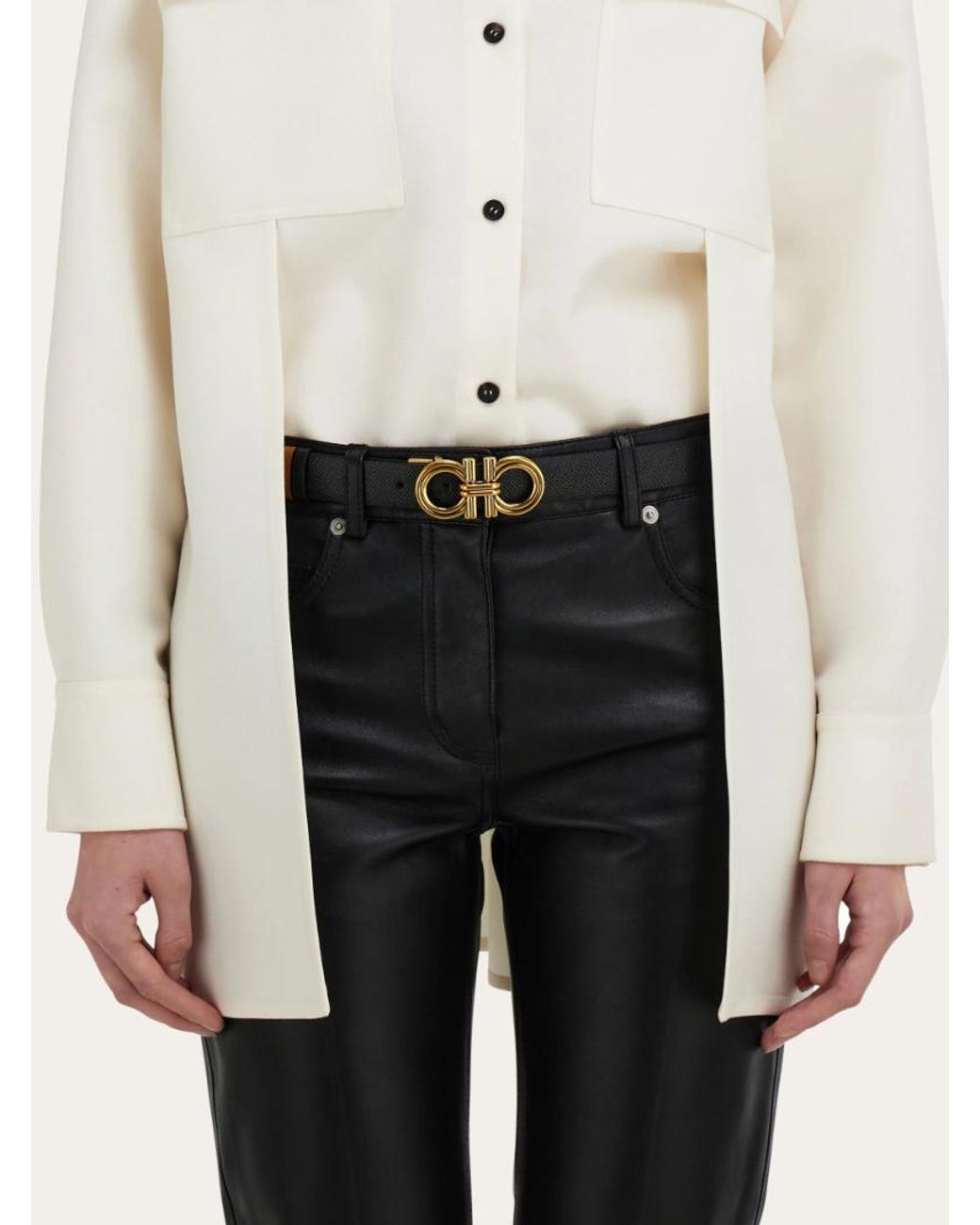 Ferragamo White Reversible And Adjustable Gancini Belt