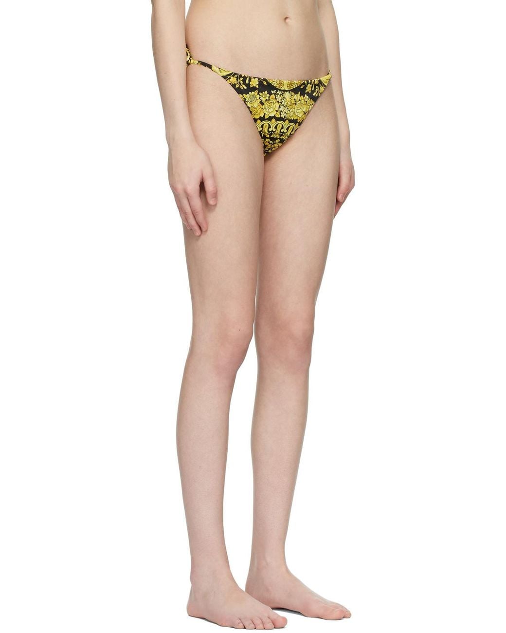 Versace Yellow Graphic Printed Side-Tied Bikini Bottoms