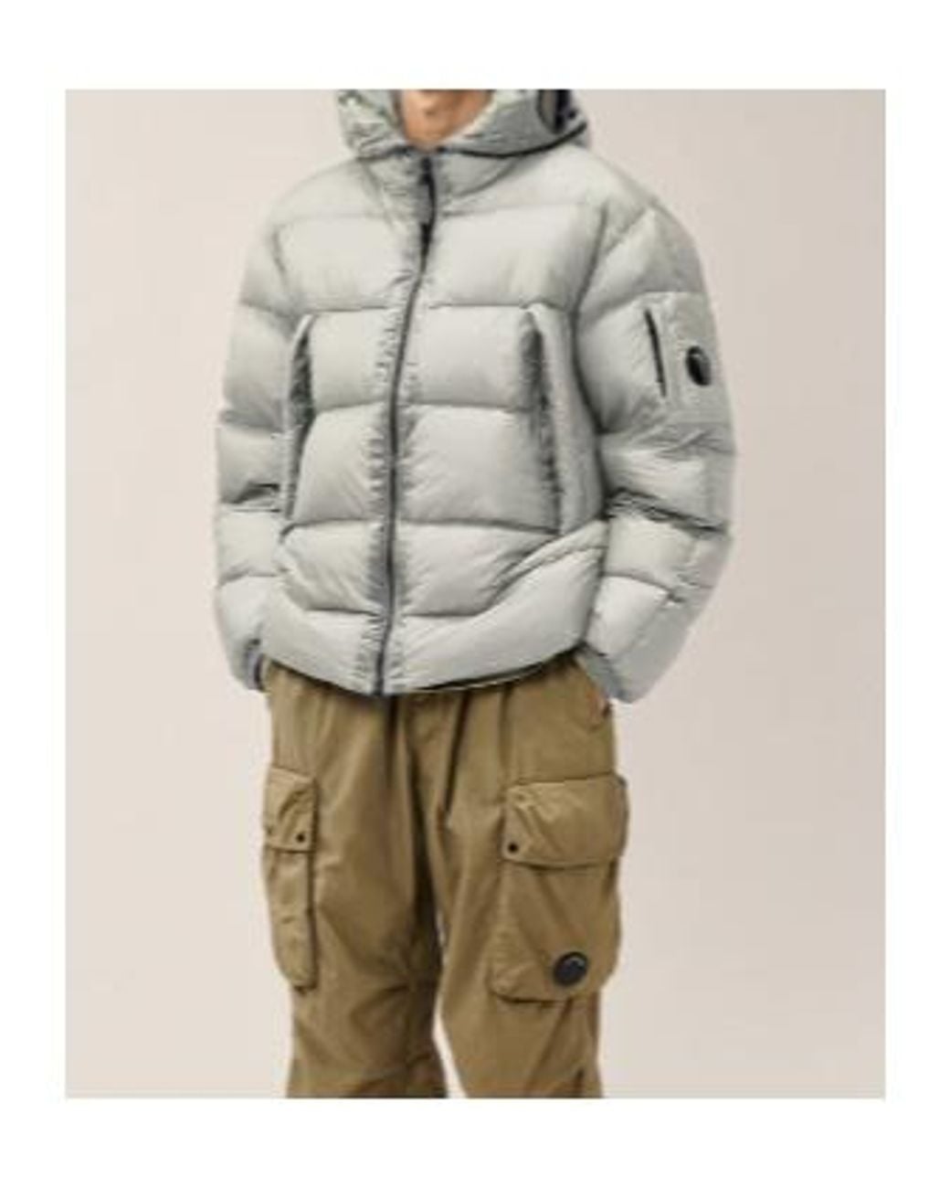 C P Company Gray D.D. Shell Explorer Lens Down Jacket for men