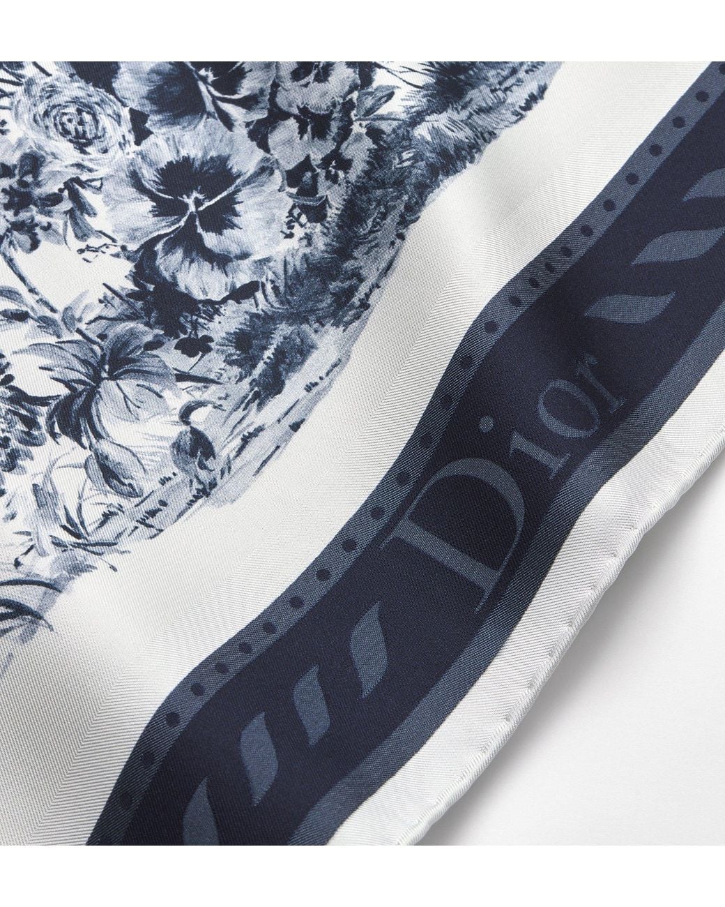 Dior Blue Toile De Jouy Floral Garden 90 Square Scarf