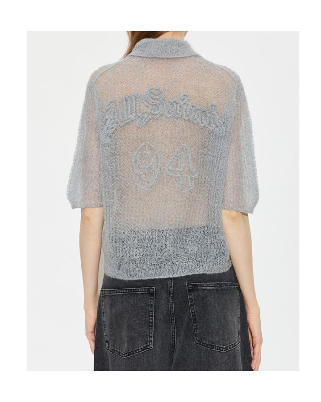 AllSaints Gray Short-Sleeved Knitted Polo Shirt