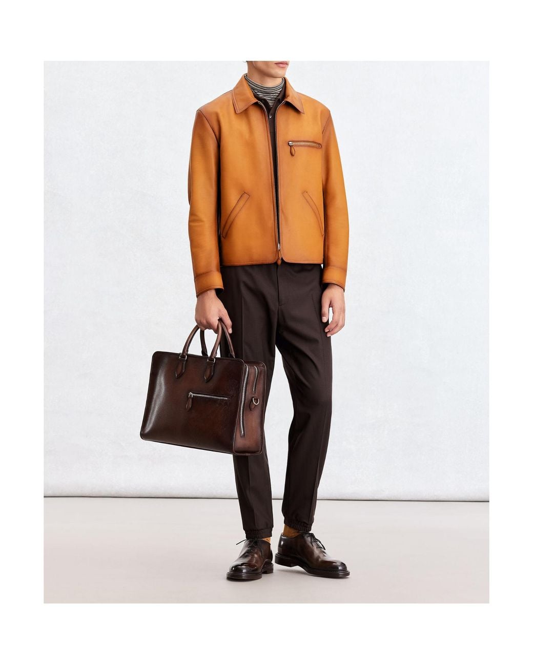 Berluti Orange Distressed Leather Jacket for men
