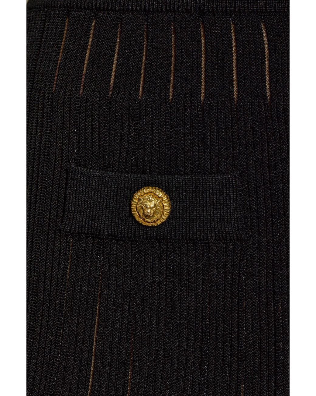 Balmain Black Stripe Patterned Textured Mini Skirt