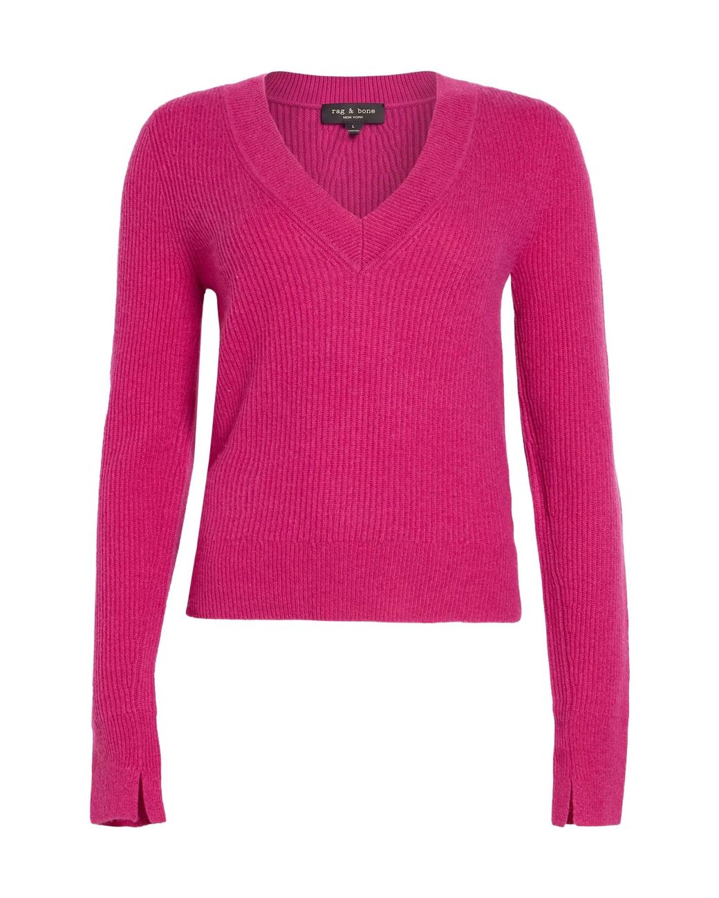 Rag & Bone Pink Solidcolor Cashmere Vneck Lightweight Longsleeve Top