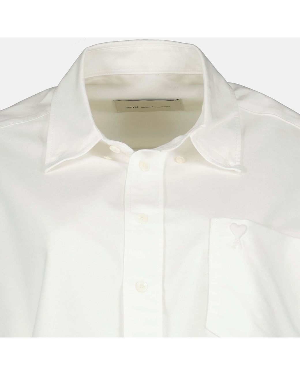AMI White Heart-Embroidered Oxford Shirt