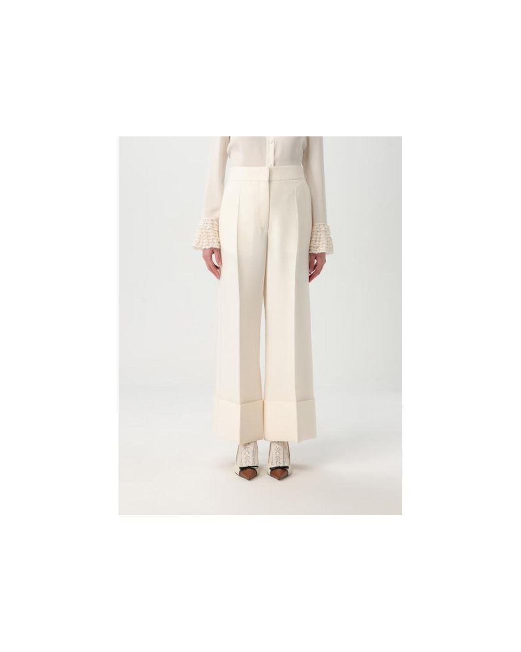 Valentino White Pleat Detailed Wide-Leg Pants