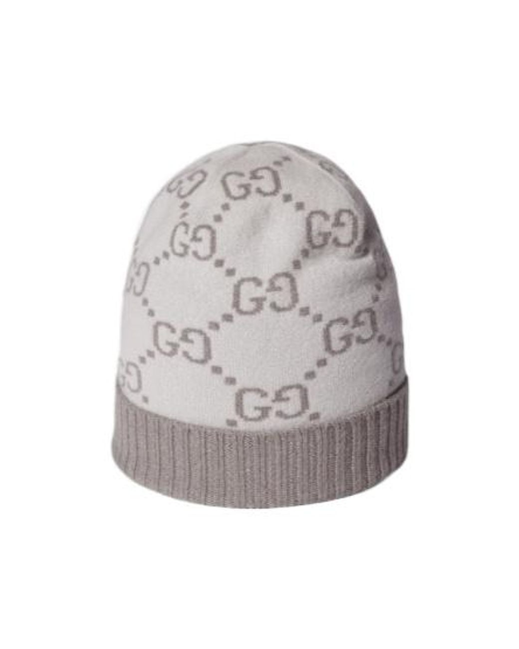Gucci Gray Logo Intarsia Knit Beanie